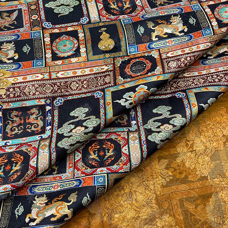 Dunhuang Style Silk Chiffon Fabric ��� Oriental Jacquard Texti" Wide