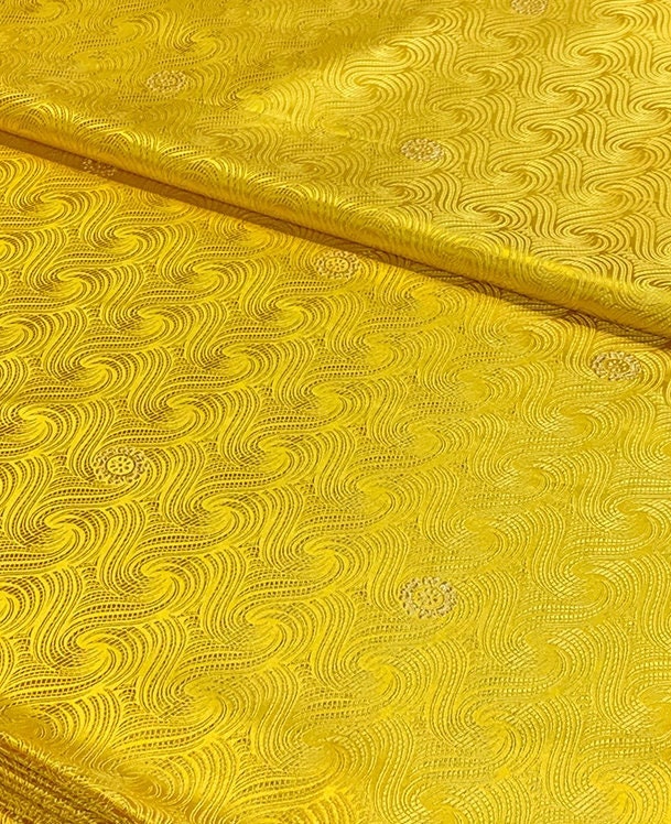 Gold Spiral Jacquard Brocade Fabric: Shiny Silk Rayon Blend, 29.5" Wide
