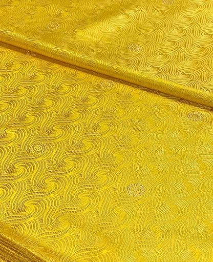 Gold Spiral Jacquard Brocade Fabric: Shiny Silk Rayon Blend, 29.5" Wide