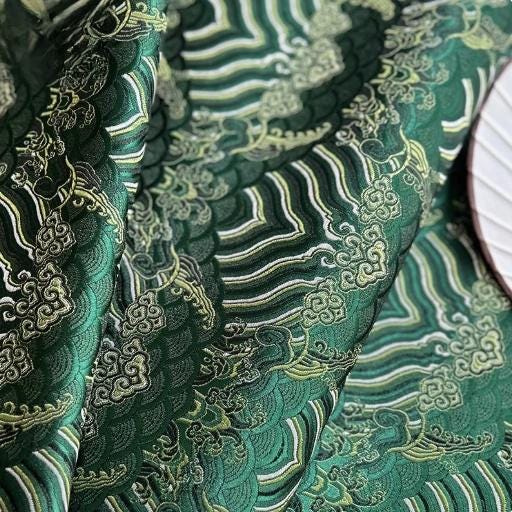 Tissu brocart Vagues Océanes : Jacquard de soie et rayonne (largeur 29,5")
