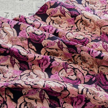Embossed Rose Jacquard Fabric: Pink Purple Floral Brocade (60" Wide)