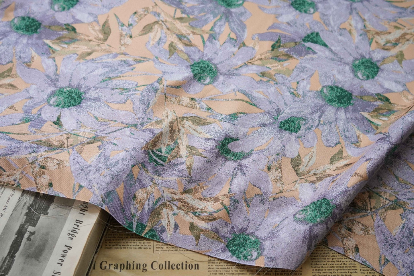 Floral Jacquard Fabric: Island Style Pink Flowers, 55" Wide