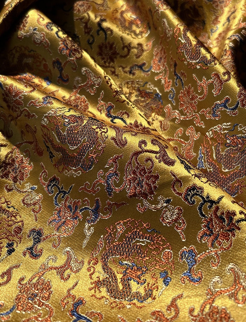 Dragon Silk Brocade Fabric: 57"W Chinese Emperor Robe Material