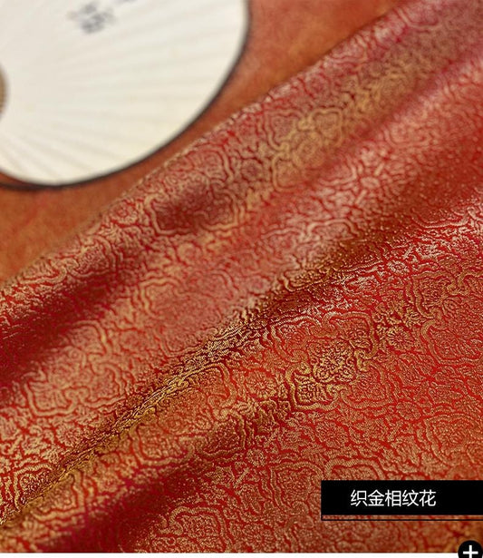 Tissu Baoxiang rouge et or : Tissu métallisé pour robe de mariée (59"W)