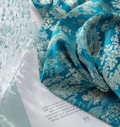 Ancient Chinese Jacquard Fabric: 59"W Rayon Upholstery Sewing Material