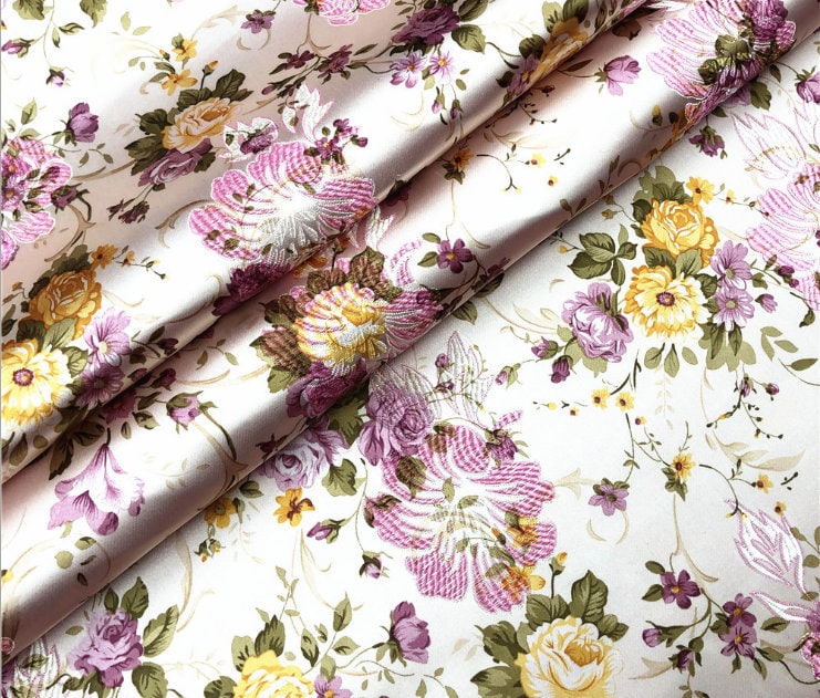 Peony Flower Silk Brocade Fabric: Chinese Wedding Upholstery, Quilting (By 1 Meter)