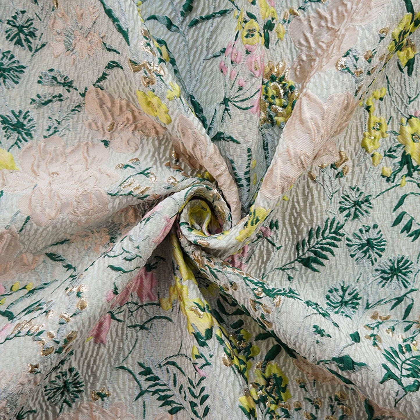 Tissu jacquard floral réversible : Rayonne/Polyester tissé en relief 3D, 137 cm de large