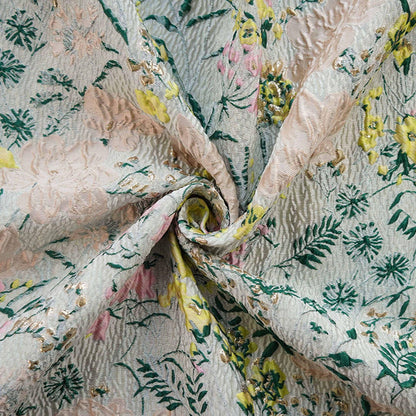 Tissu jacquard floral réversible : Rayonne/Polyester tissé en relief 3D, 137 cm de large