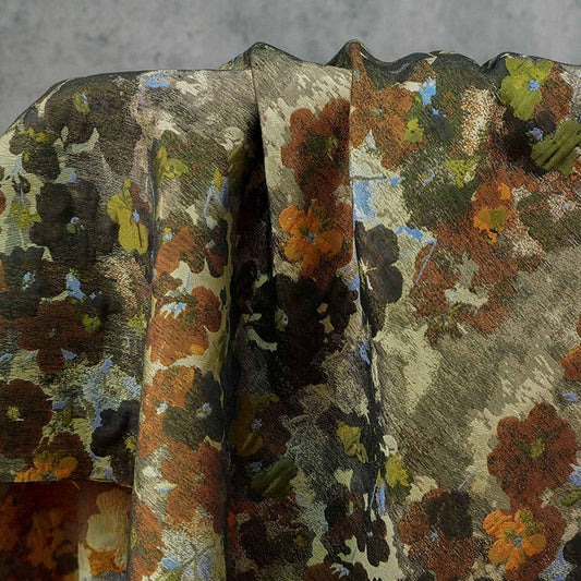 Tissu jacquard à fleurs - Style aquarelle automne vintage - Large