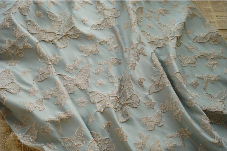 Gold Thread Butterfly Jacquard Fabric: 3D Foil Texture, 56"W, By The Meter