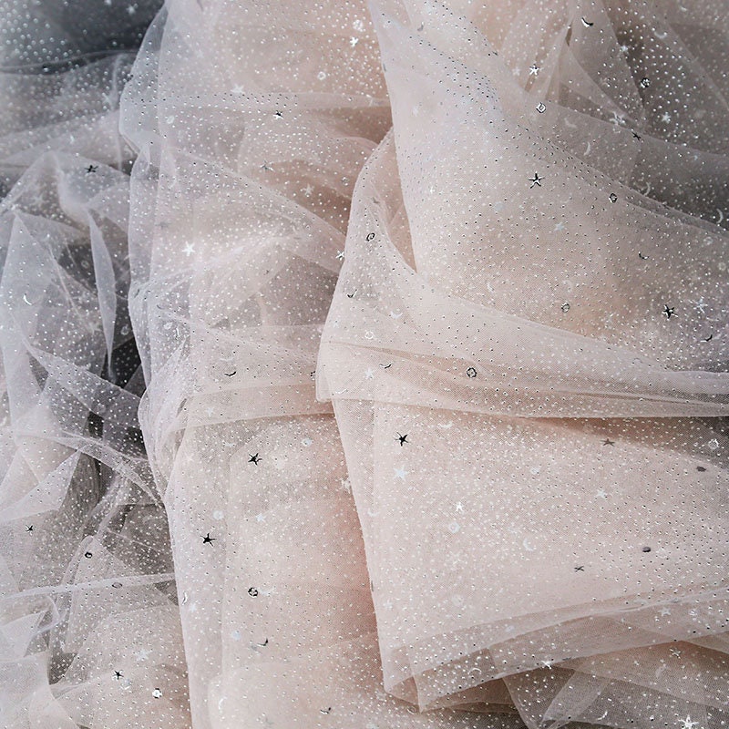Galaxy Organza Fabric: Silver Foil Sheer Wedding Material