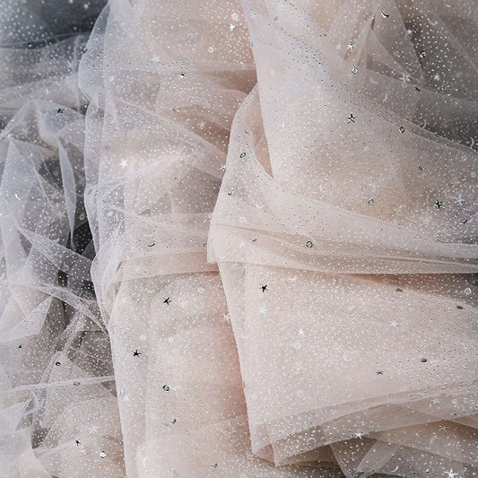 Tissu organza Galaxy : tissu de mariage transparent à effet argenté
