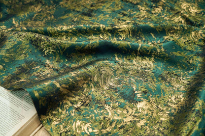 Tissu jacquard à fil doré : texture peinture à l’huile 3D, 168 cm de large