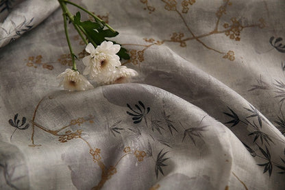 Bamboo Print Ramie Fabric: Light Gray Upholstery, Costume, Scarf - 57"W