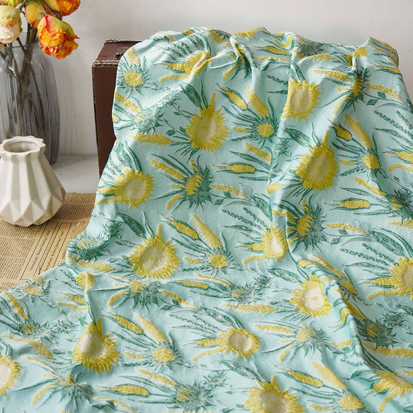 Floral Jacquard Fabric: 3D Texture Oil Painting Style (51"W)