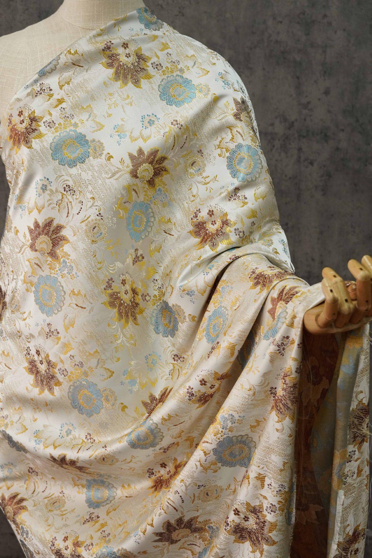 Floral Brocade Fabric: Silky Jacquard, Chinese Wedding Style, 58"W