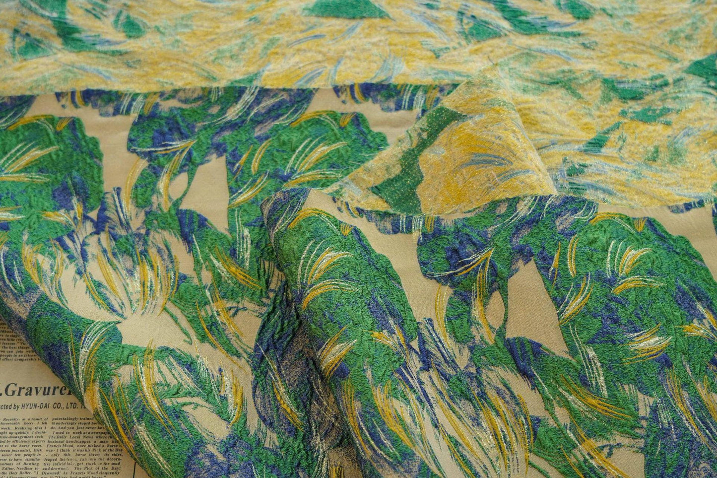 Gold Thread Jacquard Fabric: Oil Painting Style, 54" Wide