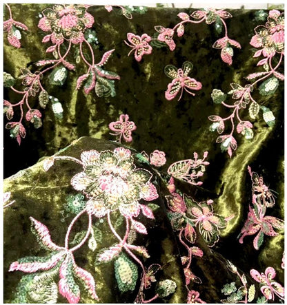 49"W Embroidered Sequin Fabric ��� Floral Embroidery Sparkle Material for Dressmaking, Crafts, and DIY Pr