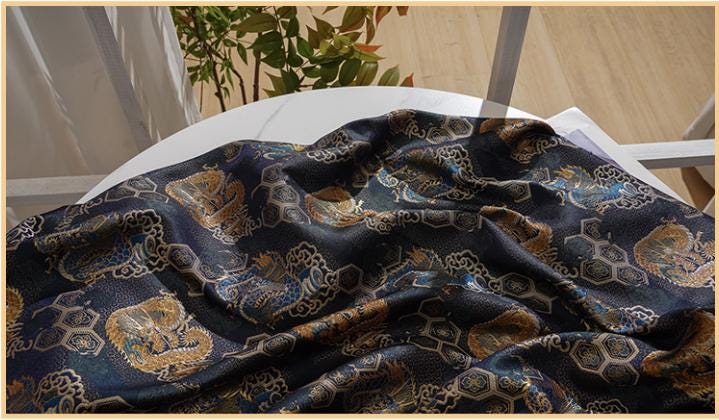 Nishijin Brocade Fabric ��� Navy Chrysanthemum Dragon Kimono Ma