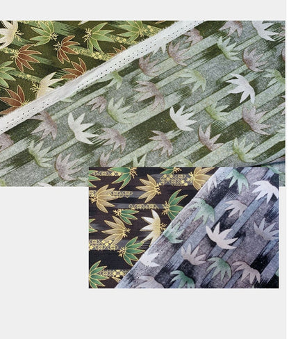 Japanese Foliage Cotton Fabric: Hot-Stamping Kimono Sewing Material, 57"W