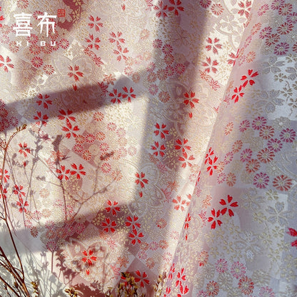 Japanese Cherry Blossom Brocade Fabric: Pink Silk Kinran for Kimono, Bowknot