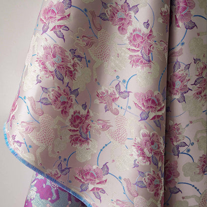 Tissu brocart à fils d'or : Matériel de couture floral mongol tibétain