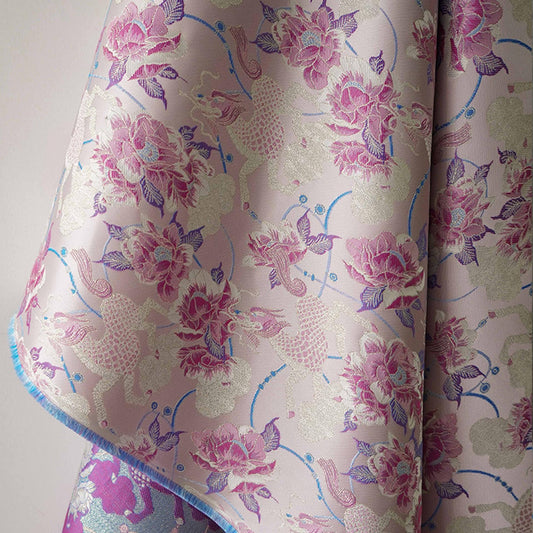Tissu brocart à fils d'or : Matériel de couture floral mongol tibétain