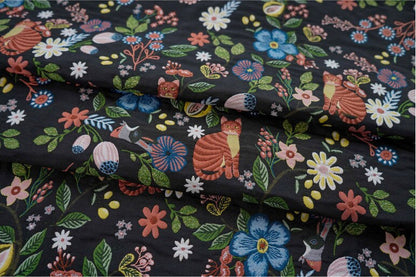 Black Cat Jacquard Fabric: Floral Upholstery, Costume, Decor (58"W)