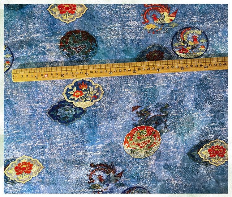 Dragon Phoenix Jacquard Rayon Silk Fabric ��"W, Luxurious Quilting Material