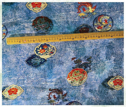 Dragon Phoenix Jacquard Rayon Silk Fabric ��"W, Luxurious Quilting Material