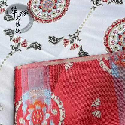 Tibetan Damask Brocade Fabric: Buddhism Inspired Rayon, 29.5"W, By The Meter