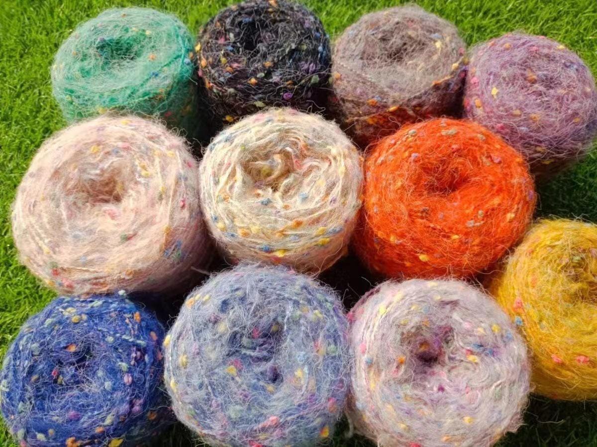Rainbow Mohair Silk Yarn: Hand-Dyed Lace Knitting, Crochet, Weaving