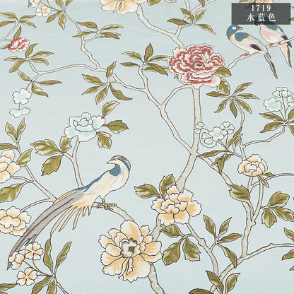 Jacquard Satin Fabric: Chinese Birds & Tree Print, 59" Wide