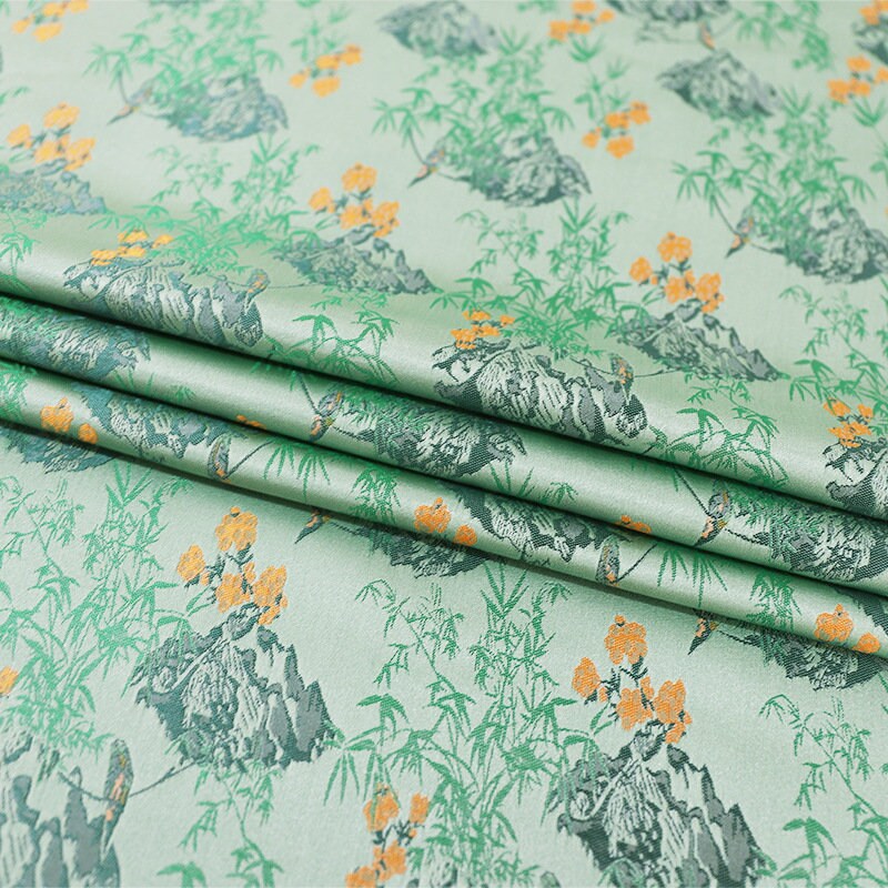 59"W Song Brocade Fabric: Chinese Wishful Damask Silk Rayon