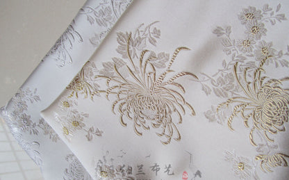 White Chrysanthemum Silk Brocade Fabric: Cheongsam Qipao Sewing Material (29.5"W)