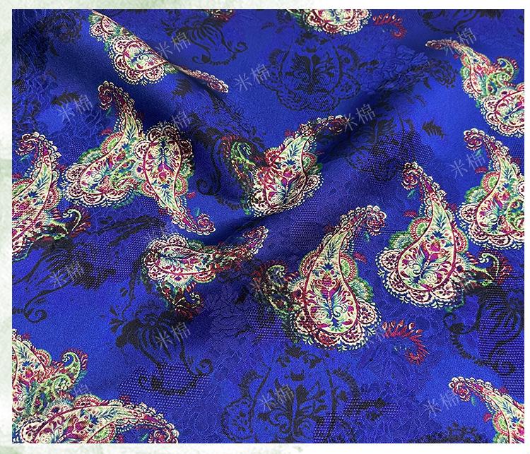 Royal Blue Brocade Xiangyun Silk Fabric, Traditional Chinese Jacquard Material for Sewing & Dressmaking - Poppylollipop