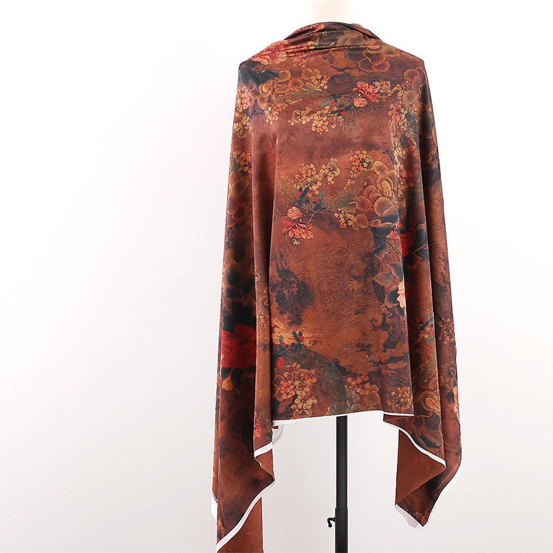 Ancient Chinese Baizi Print Fabric: Polyester Spandex Blend, 59" Wide