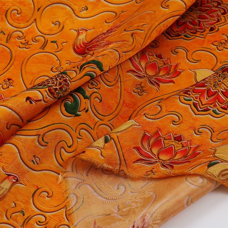 Phoenix and Koi Fabric: Luxury Printed Rayon Tea Silk (59" Wide)