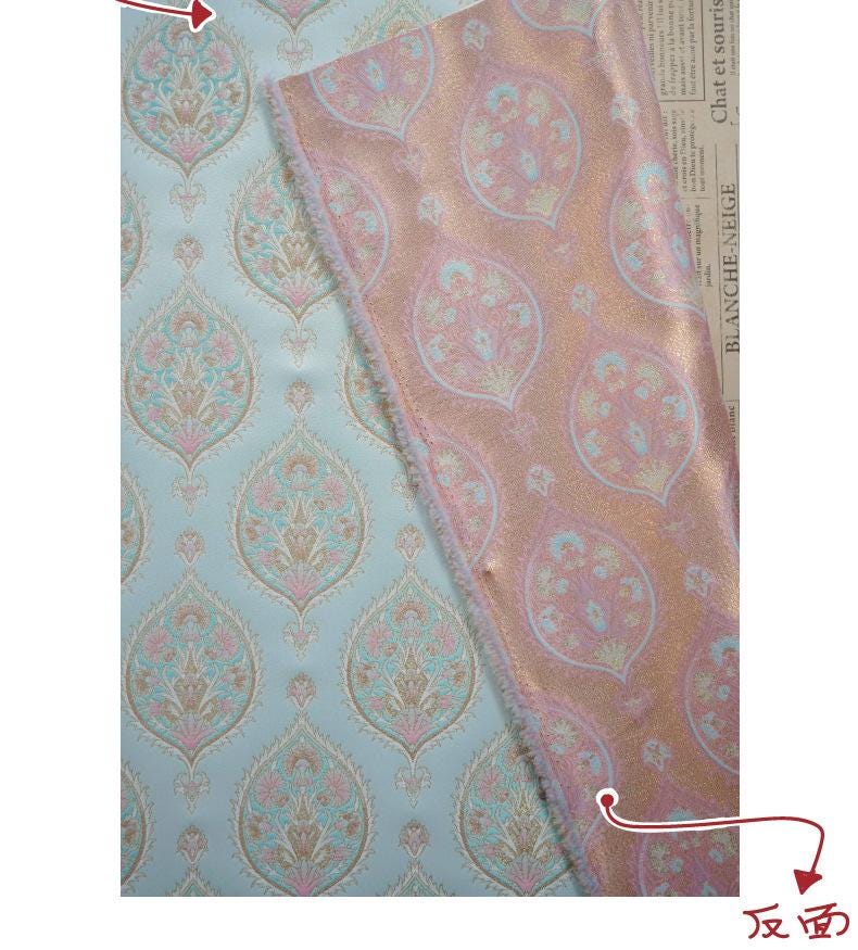 Gold Thread Jacquard Fabric: Foil Peacock Feather Upholstery, 59" Wide