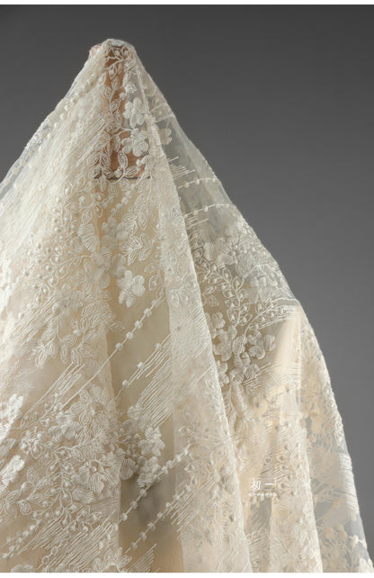 Embroidered Morning Glory Mesh Fabric ��� Apricot Bridal Ve"W