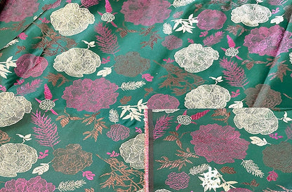 Tissu brocart pivoine : jacquard de soie et rayonne, tissu kimono cheongsam qipao (29,5" de large)