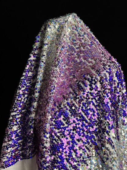 Ombre Purple Sequin Knit Fabric: Gradient Glitter, High-End Evening Wear