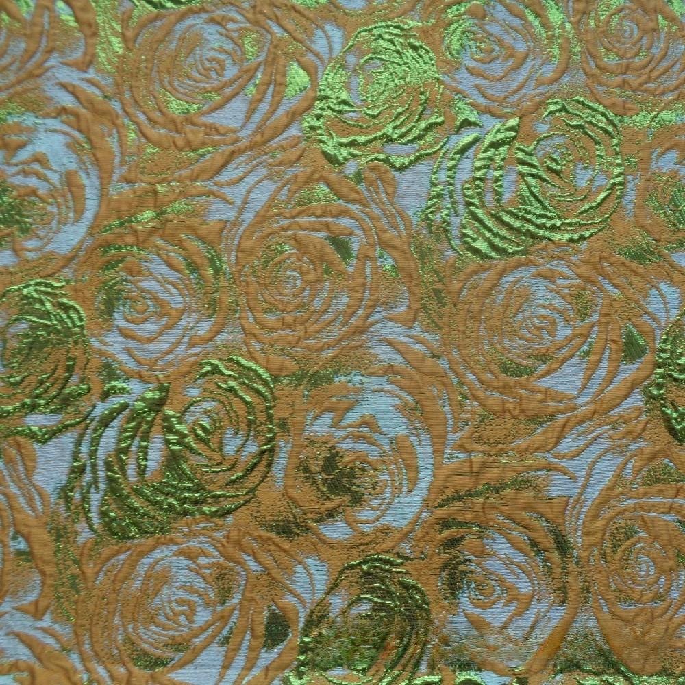 Green Rose Jacquard Fabric: Colorwoven Dress Material - 58"