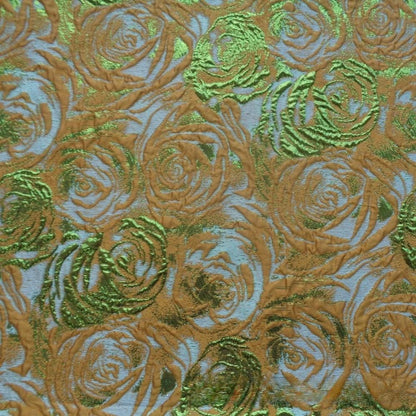 Green Rose Jacquard Fabric: Colorwoven Dress Material - 58"