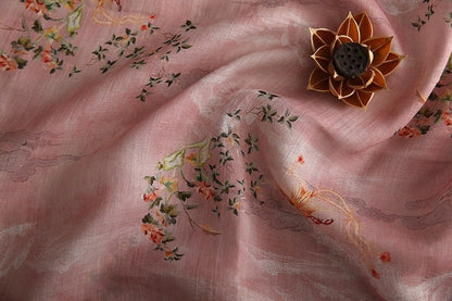 Light Pink Phoenix Print Ramie Fabric - 57"W - Sewing, Costume, Decor