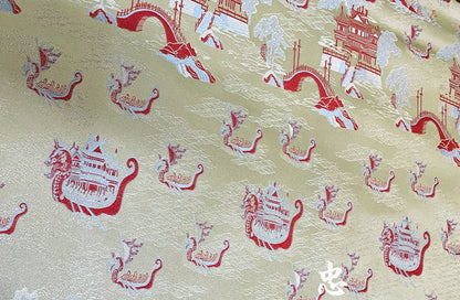 Dragon Boat Brocade Fabric: Champagne & Pink Silk Rayon Blend