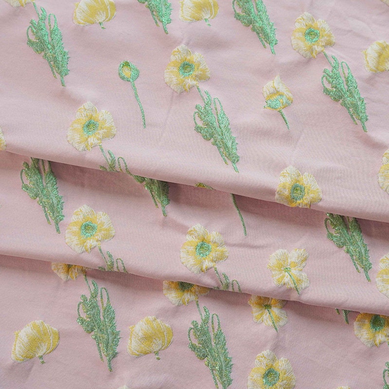 Pink Floral Jacquard Fabric: Reversible 3D Embossed Woven Material