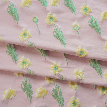 Pink Floral Jacquard Fabric: Reversible 3D Embossed Woven Material