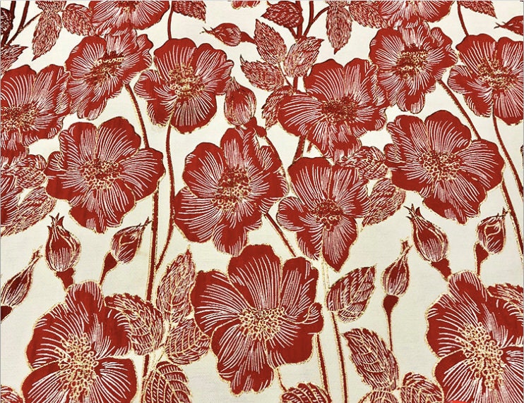 Lotus Brocade Fabric: 59"W Jacquard Satin Damask, Cheongsam Sewing