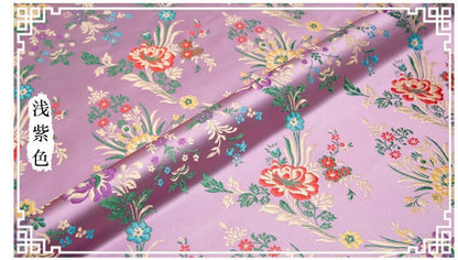 Silk Brocade Fabric: Begonia Floral Design, 29.5" Wide - By The Meter